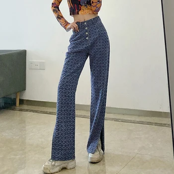 Vintage Y2k Femei Blugi Rupti Cu Talie Înaltă Denim Pantaloni Largi, Drepte Jos De Moda Coreeană Split Pantaloni Lungi Casual Streetwear