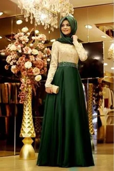 Purple Lace Sifon O Linie Mâneci Lungi Musulmane Hijab Gât Înalt Formale rochie de Seara Petrecere de Nunta rochii de mame