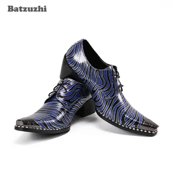Batzuzhi Formale Rochie din Piele Pantofi Barbati Designer de Pantofi pentru Bărbați Subliniat Toe Dantela-up 6.5 cm Tocuri inalte Partid Albastru, Afaceri, Pantofi pentru Bărbați