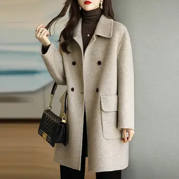 2021 Toamna și Iarna Noi Lână Mantou pentru Femei, coreeană Îmbrăcăminte pentru Femei, Cald coreea Style Slim Mid-lungime Sacou Haina K52031