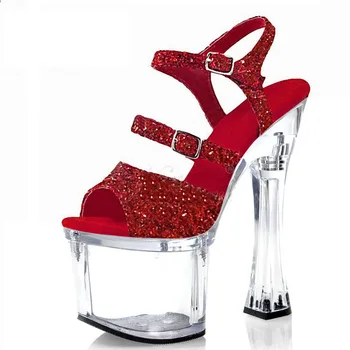 LAIJIANJINXIA Nou Flash Pulbere de Cristal de Dimensiuni Mari Sandale cu Platforma 18 CM Super High Stripteuză cu Toc Pantofi de Dans de Club, Pantofi