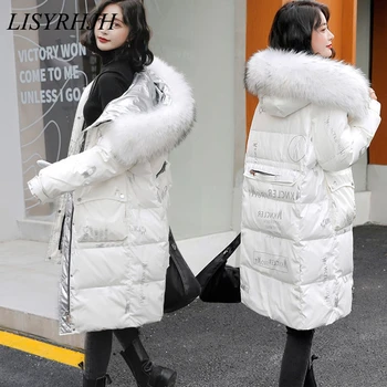 Femei Haină de Iarnă 2021 noi de iarna jacheta cu gluga negru lung Jos Jacheta de bumbac Vrac cald Glossy pentru femei hanorac sacou strat de zăpadă