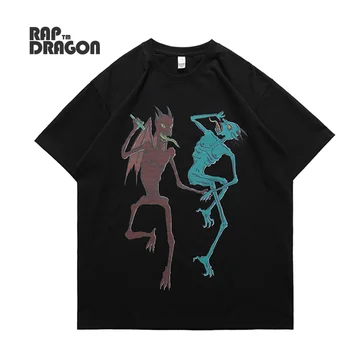 Oamenii Hip Hop tricou Demon Print T camasa de Bumbac Vrac Maneca Scurta Top Harajuku Tricou Masculin Streetwear 2021 Vară Cuplu Tee Noi