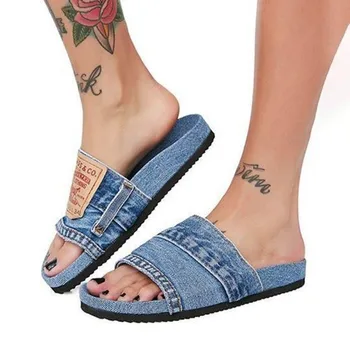 ZAR Femeie 2021 Plat Pantofi Primavara-Vara Denim Moda Exterior Purta Negru Plus Dimensiune 43 Leneș Sandale Și Papuci Femei de Lux