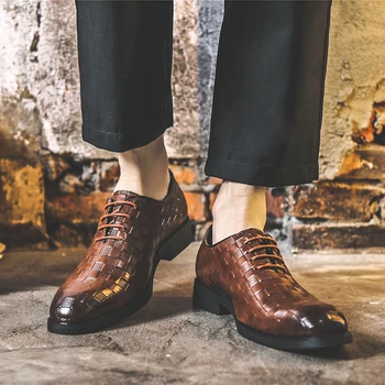 Mens Pantofi Eleganți Din Piele Pantofi Oxford Pentru Barbati Italiană Retro 2021 Pantofi Rochie De Mireasa Dantelă Din Piele Pantofi De Afaceri De Mare Dimensiune