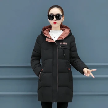 Jachete femei Frumoase cu Gluga Subțire Lung Geci de Iarna pentru Femeie Solidă Plus Dimensiune Stil coreean Stand Guler Gros Strat Rece Doamnelor