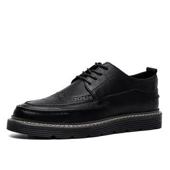 Pantofi de piele Barbati Negru Formale Pantofi Oxford Pantofi Pentru Bărbați Apartamente Retro Fund Gros Dantelă-Up de mers pe jos de pantofi O6-18