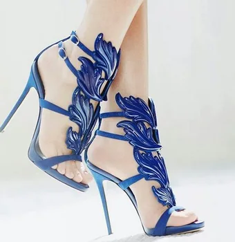Vara Noua Moda Femei Deget de la picior Deschis Frunze Albastre Cut-out Design cu Toc Sandale Design Nou Gladiator Sandale Pantofi Rochie