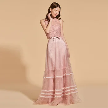 Tanpell dantelă rochii de bal dulce scoop gâtului fără mâneci etaj lungime o linie femei rochie de petrecere de nunta plus personalizate formale rochie de bal