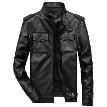 Noi de calitate jacheta de piele barbati motocicleta geaca de piele PU culoare solidă multi-buzunar de mari dimensiuni haina M-6XL