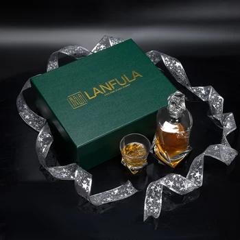 LANFULA Whisky Decanter Set Cadou, Lichior Soctch Carafa Sticla cu Pahare de Cristal, cu Eleganta Cutie pentru Părinți Ziua de Naștere