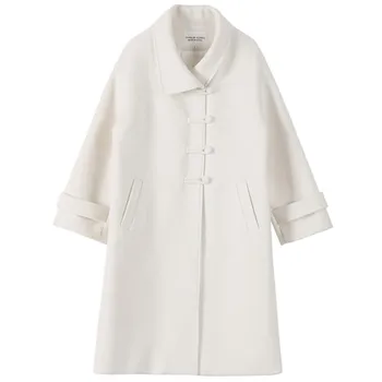 Plus dimensiune 3XL!Stil francez de iarna vintage butonul alb de lână outwear femei pierde mult din amestecuri de lână palton