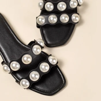 Femei Papuci Vogue Mare Perla Sandale Pantofi De Sex Feminin Leneș Trageți Plus Dimensiune 42 Pantofi Plat Stil Occidental Doamnelor Flip Flop Casual