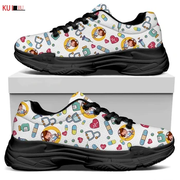 KUILIU Asistenta Drăguț desen Animat de Imprimare Femei Platform Sneaker Creșterea Pistă Plană Formatori Paris Brand de Moda Designer de Pantofi Sport