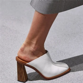 Femei Deget de la picior Pătrat Adevărat Retro din Piele Papuci de casă Ciudat Pantofi cu Toc Sandale Vintage se Potrivesc Culorile Plus Dimensiune 5Colors Noi 2022
