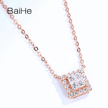 BAIHE Solid 18K Alb/Galben/Aur roz 0.16 ct H/SI Diamante Naturale 0.12 ct Diamant Femei Logodna Bijuterii Fine Pătrat Coliere