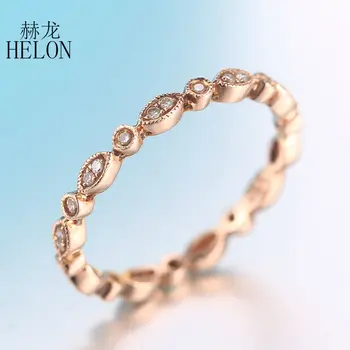 HELON Solid 10K Aur Rose Diamante Naturale de Logodna Inel de Nunta Femei Vintage Antic Bijuterii Fine Plin Veșnică Diamante Inel