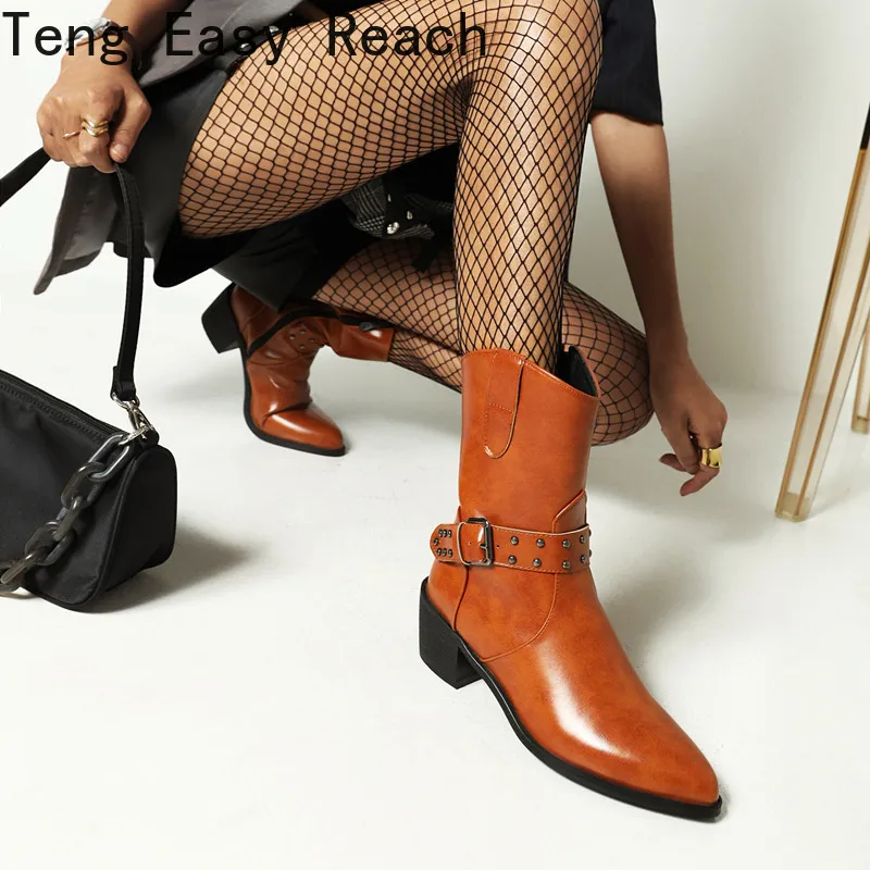 2022 Femei Gotic Doamnelor Cizme Glezna Cizme Toc Pătrat Pantofi Platforma Subliniat Toe Fermoar Toamna Moda Doamnelor Boots34-46 cumpara online ~ Cizme pentru femei < Guar.ro